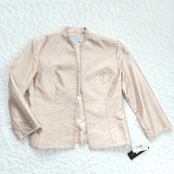 NWT Champagne Ivory Pearl Beaded Special Occasion Jacket Topper- Size 8 - Picture 1 of 10